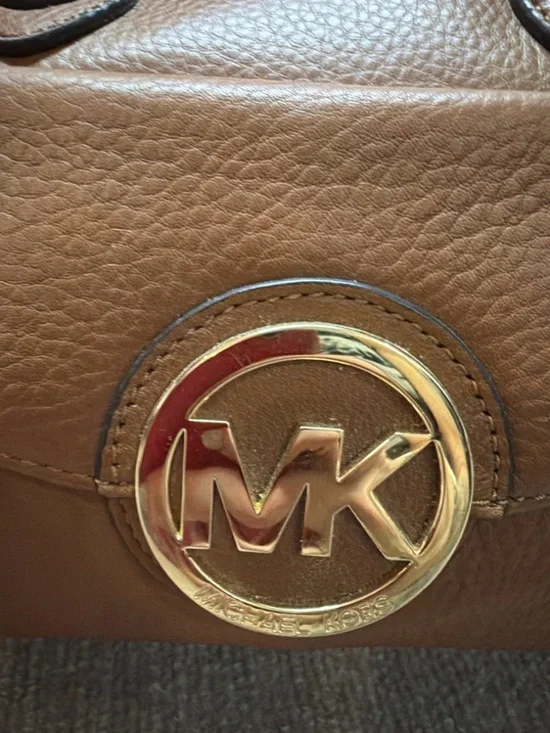 Michael Kors Brown Leather Satchel Crossbody MK Logo Medium - Picture 2 of 8